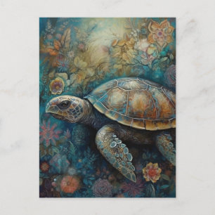 Carte Postale Tortue de mer en fleurs