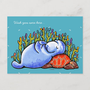 Carte Postale Tortue de mer et Manatee