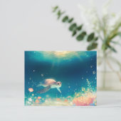 Carte Postale Tortue de mer fantaisiste dans un océan lumineux (Debout devant)
