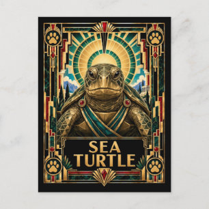 Carte Postale Tortue de mer, faune Art déco