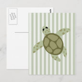 Carte Postale Tortue de mer mignonne sur bande verte (Devant / Derrière)