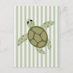 Carte Postale Tortue de mer mignonne sur bande verte