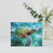 Carte Postale Tortue de mer nageant à l'aquarelle (Debout devant)