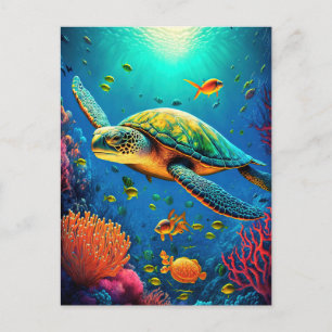 Carte Postale Tortue de mer Océan Marine Vie Plage Nature Animau
