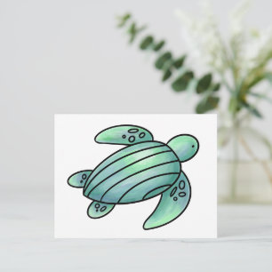 Carte Postale tortue de mer peinte à l'aquarelle dessin animé bl