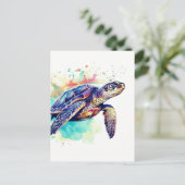 Carte Postale Tortue de mer Peinture d'aquarelle de natation (Debout devant)