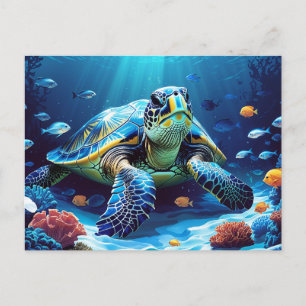Carte Postale Tortue de mer, Poisson tropical, Récif de corail o