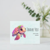 Carte Postale Tortue de mer rose Whimsical & Merci mignon (Debout devant)