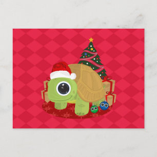 Carte Postale Tortue de Noël mignonne sur diamant rouge festif