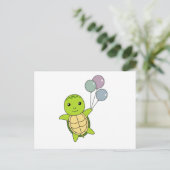Carte Postale Tortue Douce Animal Vole Ballons Enfants (Debout devant)