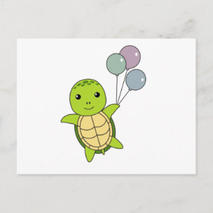 Carte Postale Tortue Douce Animaux Volent Ballons Enfants