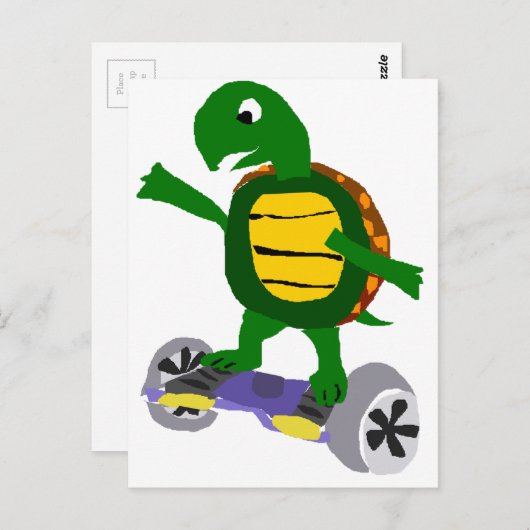 Carte Postale Tortue drôle sur Hoverboard Art original (Devant / Derrière)