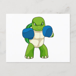 Carte Postale Tortue en boxeur avec gants de boxe