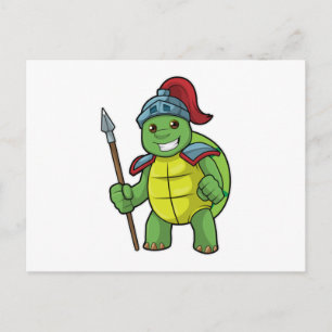 Carte Postale Tortue en guerrier avec lance et casque