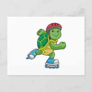 Carte Postale Tortue en patinage avec patins en ligne et casque