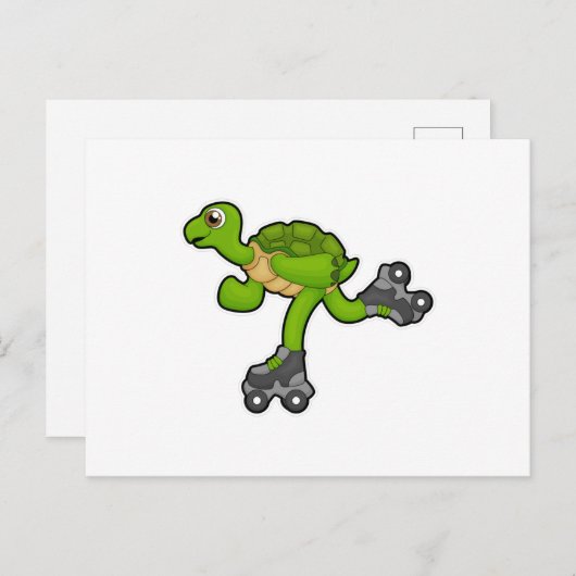 Carte Postale Tortue en patinage avec roulettes (Devant / Derrière)