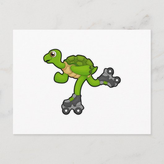 Carte Postale Tortue en patinage avec roulettes (Devant)
