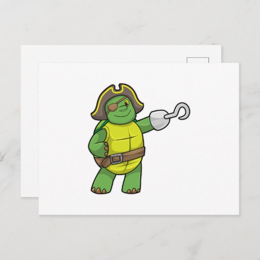 Carte Postale Tortue en pirate avec patchs main et oeil (Devant / Derrière)