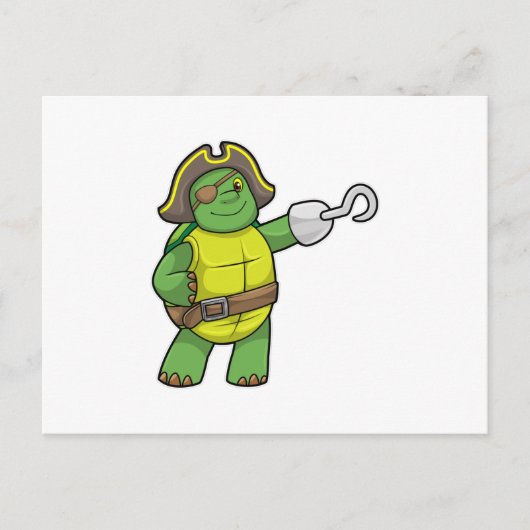 Carte Postale Tortue en pirate avec patchs main et oeil (Devant)