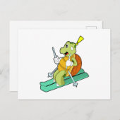 Carte Postale Tortue en ski avec ski (Devant / Derrière)