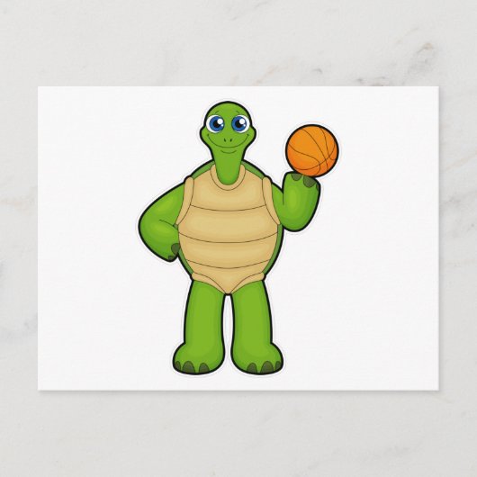 Carte Postale Tortue en tant que joueur de basket-ball avec ball (Devant)