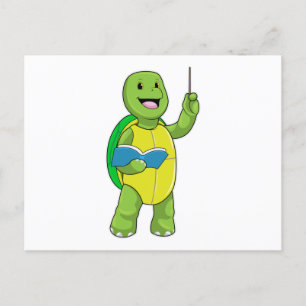 Carte Postale Tortue en tant qu'enseignant avec livre et pointeu