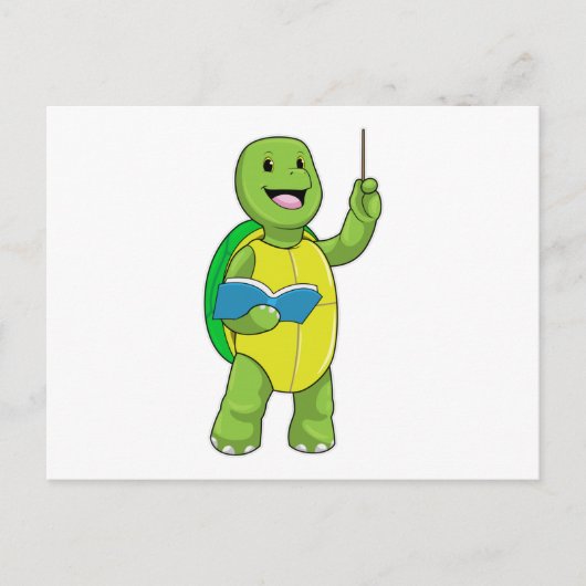 Carte Postale Tortue en tant qu'enseignant avec livre et pointeu (Devant)