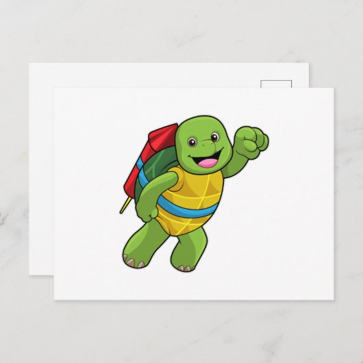 Carte Postale Tortue en vol avec fusée (Devant / Derrière)