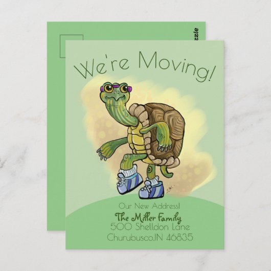 Carte Postale Tortue Fast, mignonne Jogging Turtle Moving Adress (Devant / Derrière)