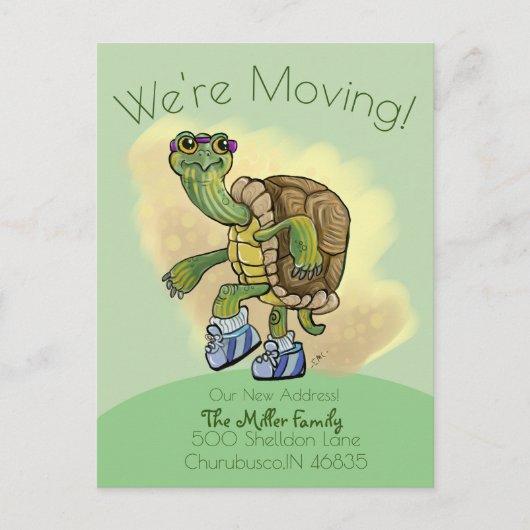 Carte Postale Tortue Fast, mignonne Jogging Turtle Moving Adress (Devant)