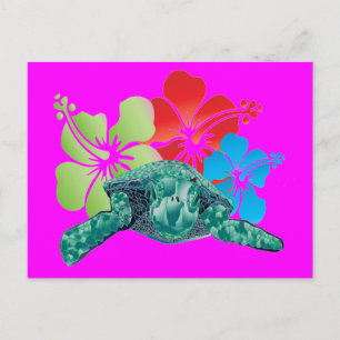 Carte Postale Tortue Hibiscus d'Hawaii