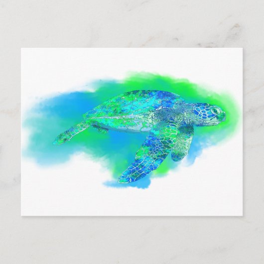 Carte Postale Tortue Marine Nageant (Devant)