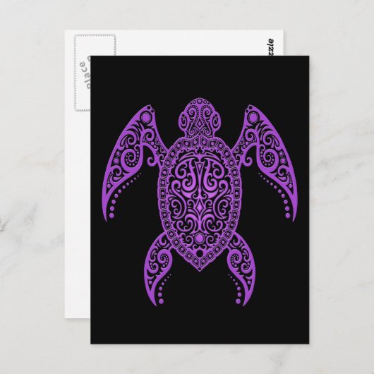 Carte Postale Tortue marine noire et violette complexe (Devant / Derrière)