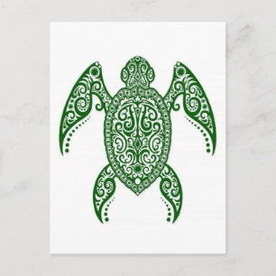 Carte Postale Tortue marine verte complexe sur blanc