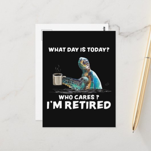 Carte Postale Tortue Mer Avec Café Quel Jour S'Occupe-T-Il ? (Devant/Arrière en situation)