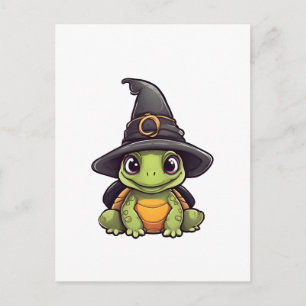 Carte Postale Tortue mignonne d'Halloween avec un chapeau de sor