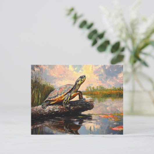Carte Postale Tortue mignonne sur un rondelle Everglades peintur (Debout devant)