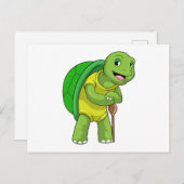 Carte Postale Tortue retraité avec canne (Devant / Derrière)