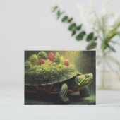 Carte Postale Tortue rouge à oreille avec une forêt en coquille (Debout devant)