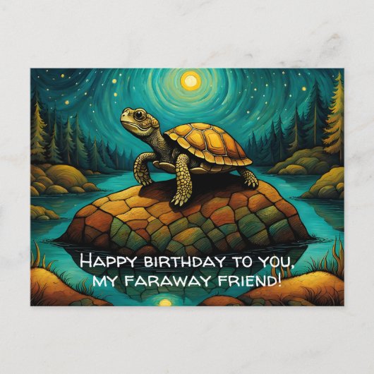 Carte Postale Tortue Solitaire Anniversaire d'un Ami à Distance (Devant)