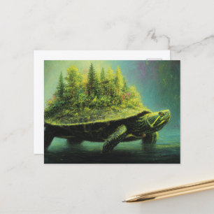 Carte Postale Tortue surréaliste avec une forêt en coquille