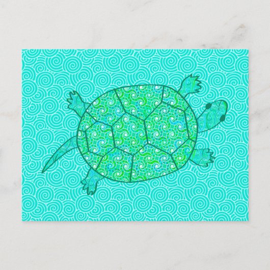 Carte Postale Tortue tourbée arabesque - nuances de vert (Devant)