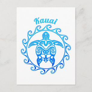 Carte Postale Tortue Tribale Bleue Océan Kauai