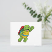 Carte Postale Tortue volant avec fusée (Debout devant)