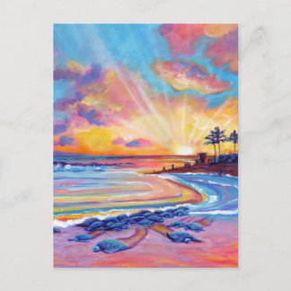 Carte Postale Tortues marines à Poipu Beach Kauai au coucher du