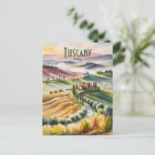 Carte Postale Toscane Rolling Hills Watercolor Travel (Debout devant)