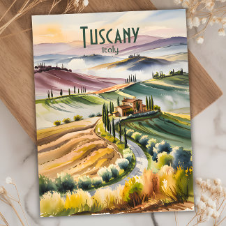 Carte Postale Toscane Rolling Hills Watercolor Travel