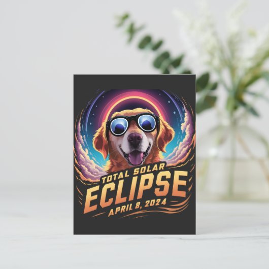 Carte Postale Total Solaire Eclipse 2024 Golden Retriever Lover (Debout devant)