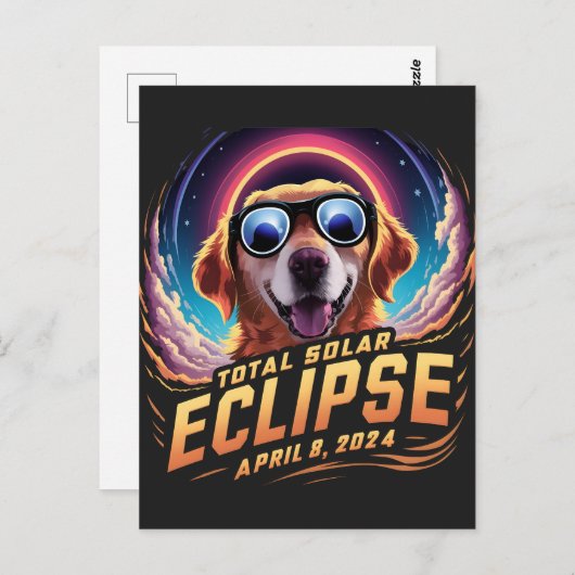 Carte Postale Total Solaire Eclipse 2024 Golden Retriever Lover (Devant / Derrière)