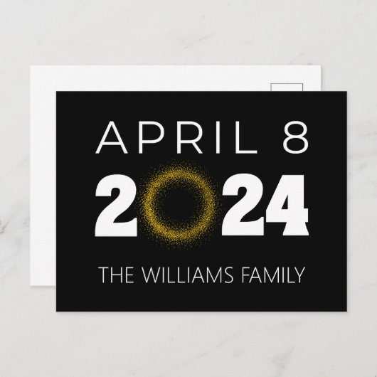 Carte Postale Total Solaire Eclipse USA 8 avril 2024 (Devant / Derrière)